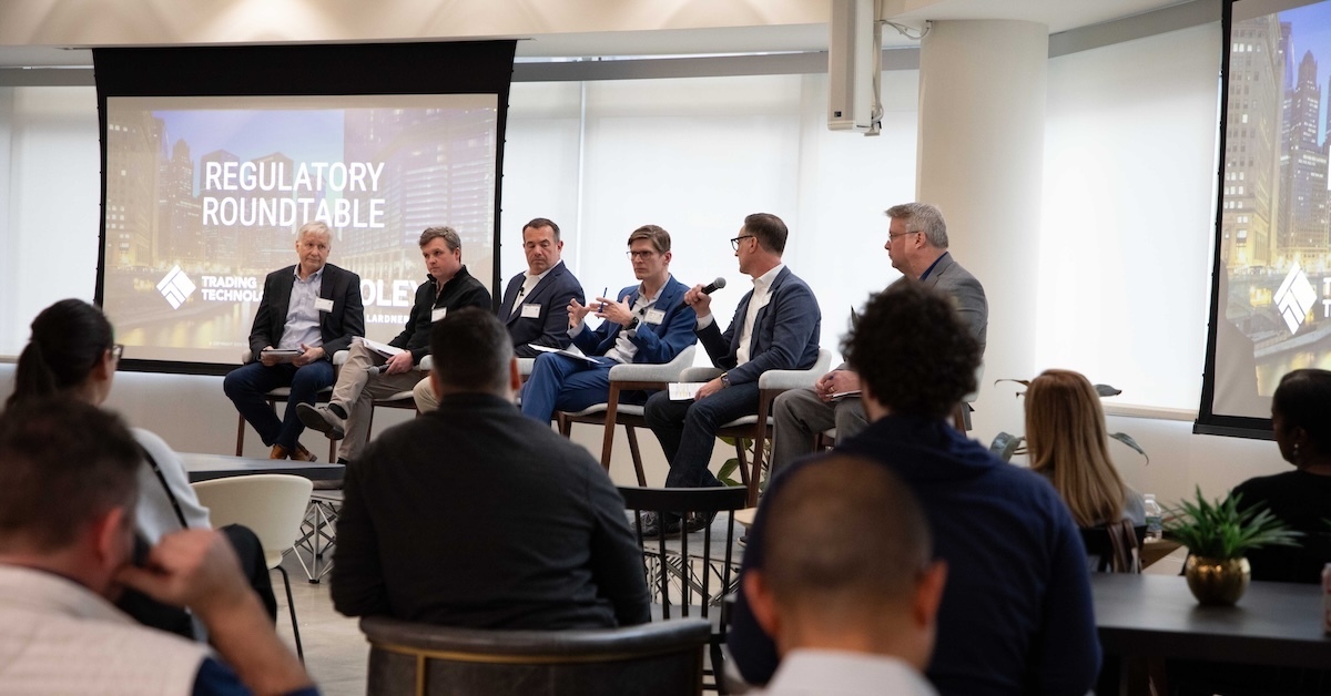 Panel discussion about trade surveillance software and compliance platform.